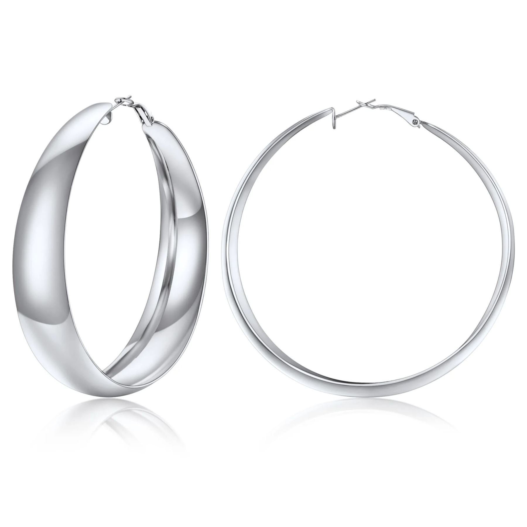Chunky Hoop Earrings for Women Simple Polished Thick Ear Jewelry 80mm silver