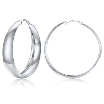 Chunky Hoop Earrings for Women Simple Polished Thick Ear Jewelry 80mm silver