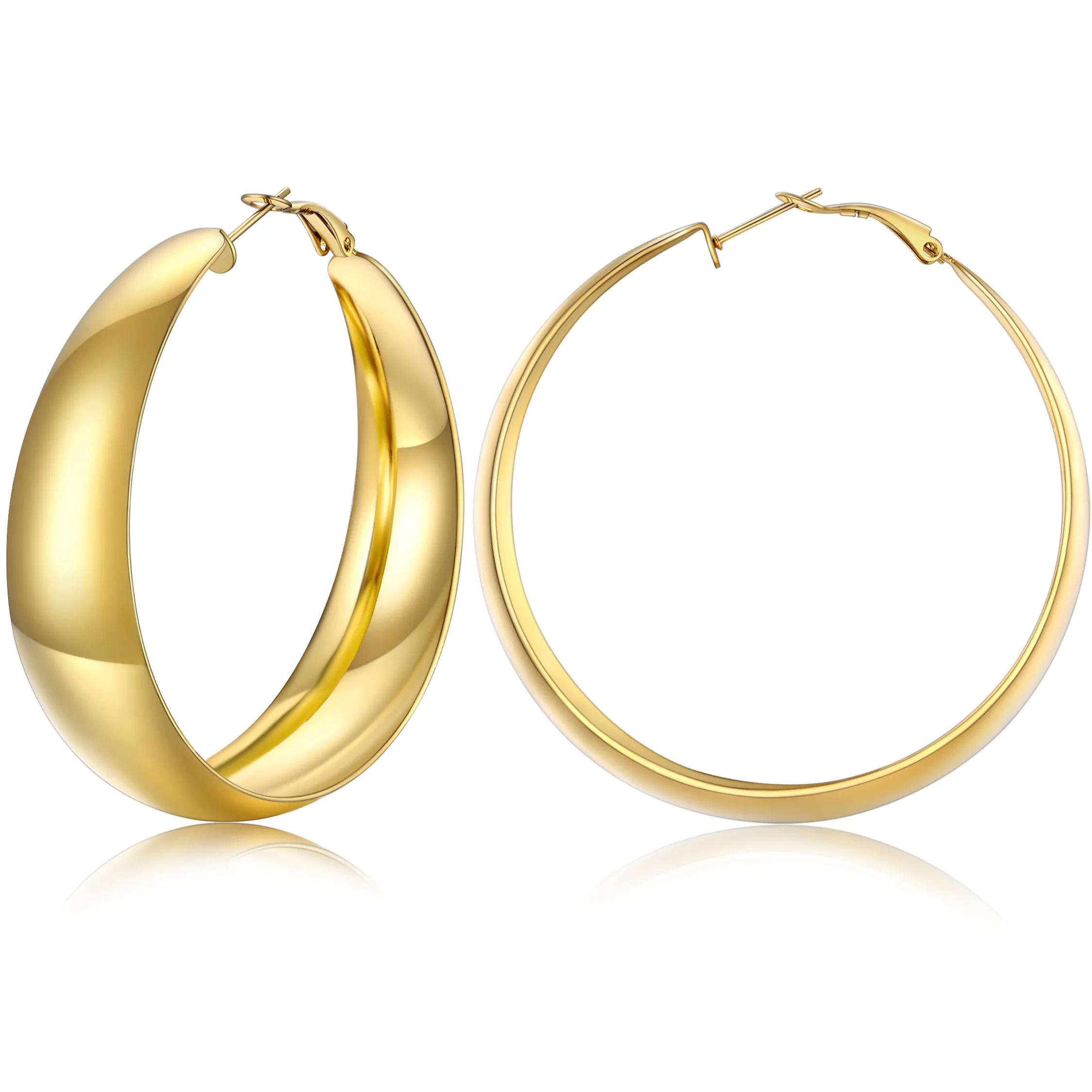 Chunky Hoop Earrings for Women Simple Polished Thick Ear Jewelry 60mm gold