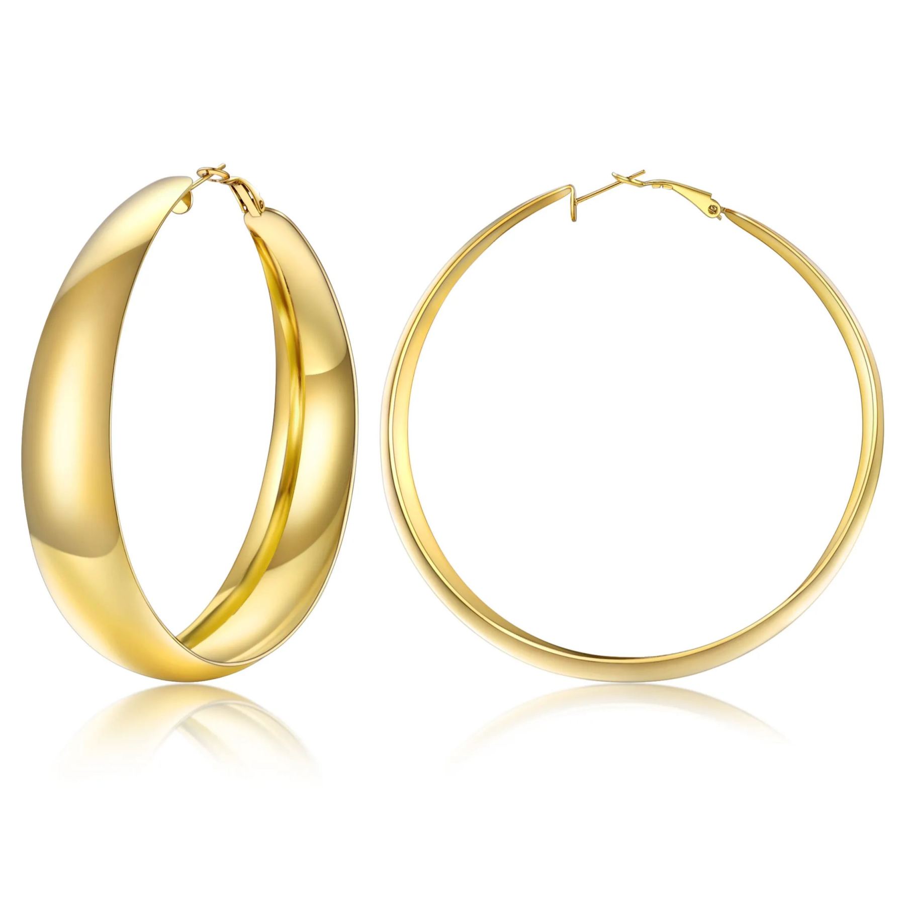 Chunky Hoop Earrings for Women Simple Polished Thick Ear Jewelry 80mm gold