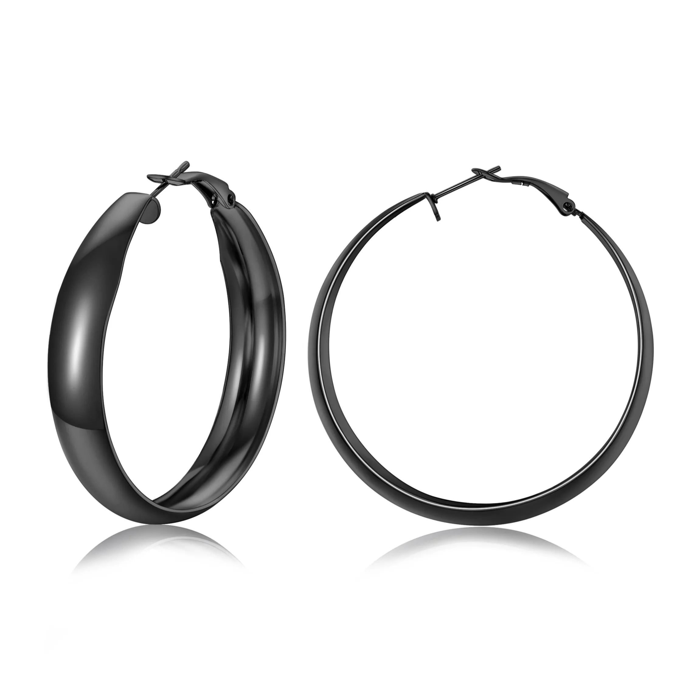 Chunky Hoop Earrings for Women Simple Polished Thick Ear Jewelry 40mm black