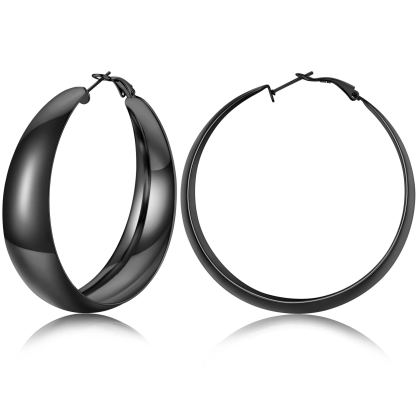 Chunky Hoop Earrings for Women Simple Polished Thick Ear Jewelry 60mm black