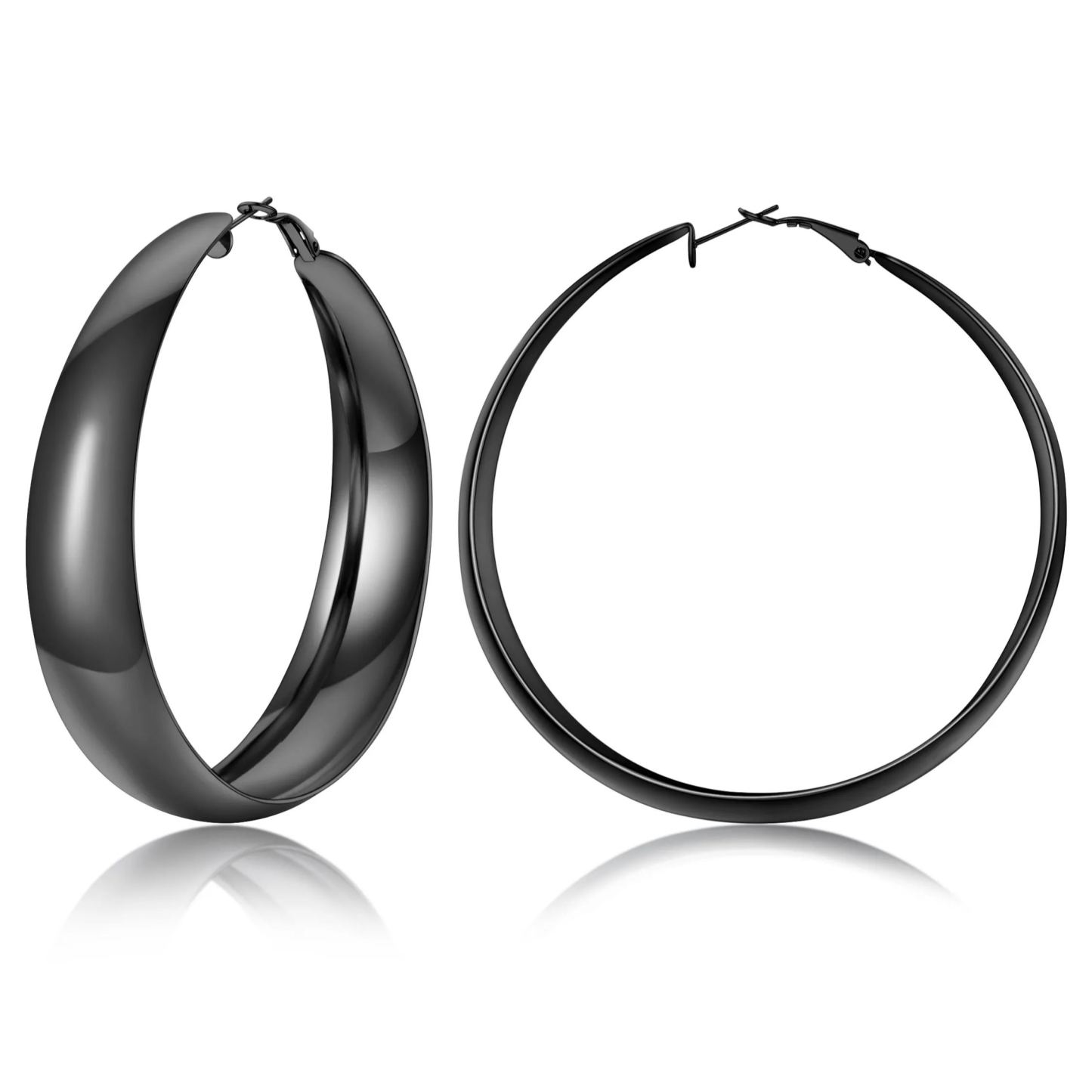 Chunky Hoop Earrings for Women Simple Polished Thick Ear Jewelry 80mm black