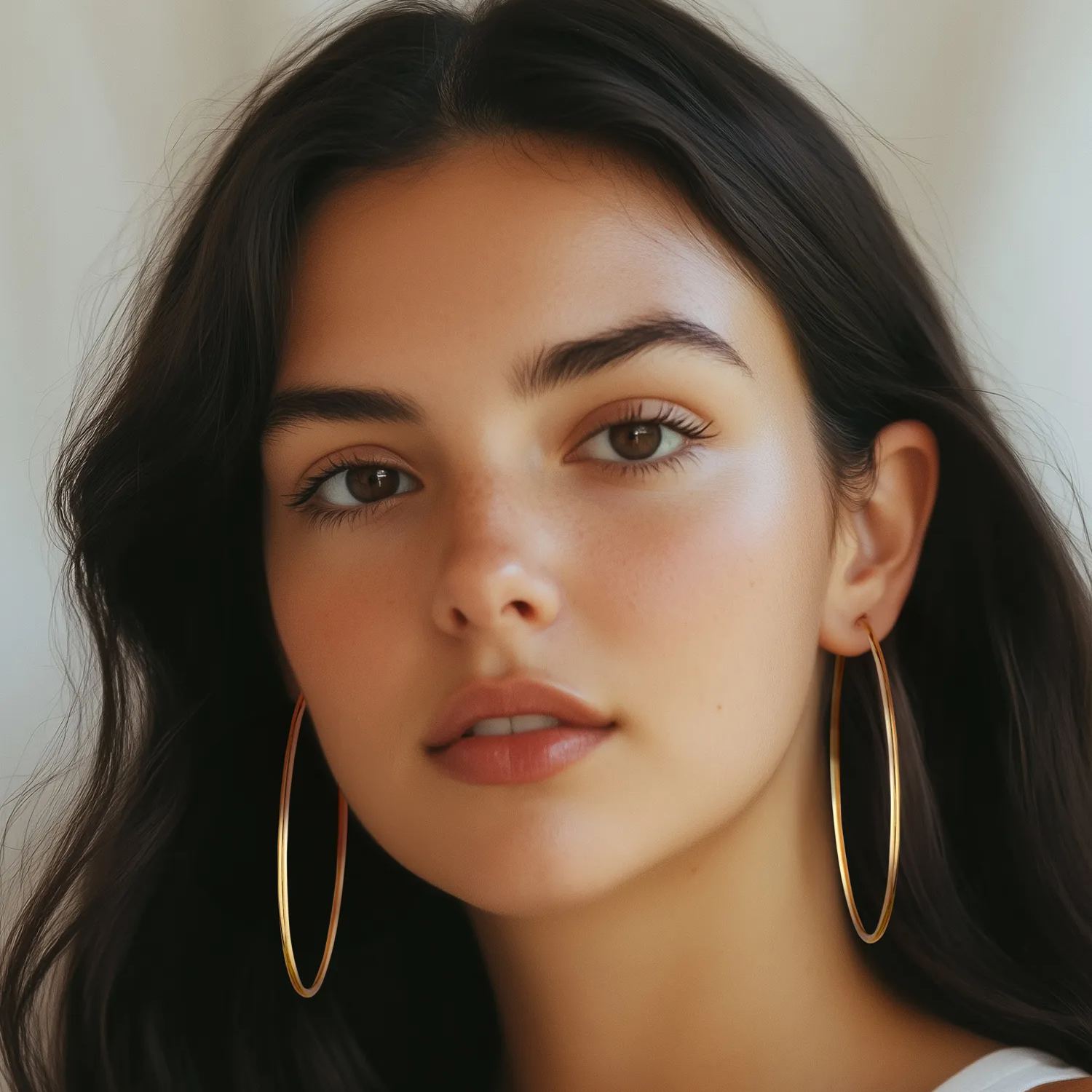 Women Simple Stainless Steel Hoop Earrings 70mm model gold