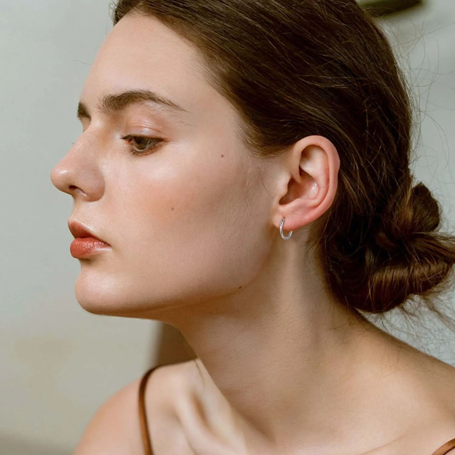 925 Sterling Silver Circle Endless Huggie Round Hoops Earrings model