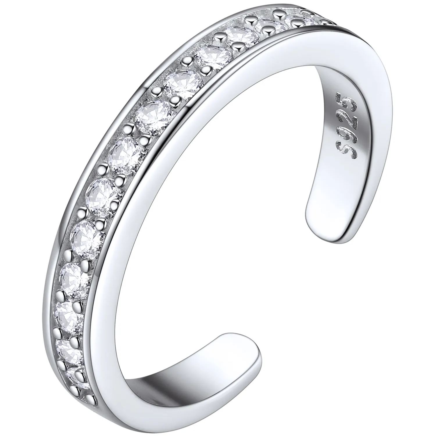 925 Sterling Silver Toe Rings for Women Adjustable Open Rings Summer Jewelry White Cubic Zirconia