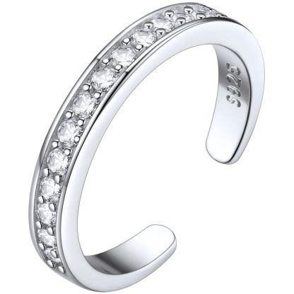925 Sterling Silver Toe Rings for Women Adjustable Open Rings Summer Jewelry White Cubic Zirconia