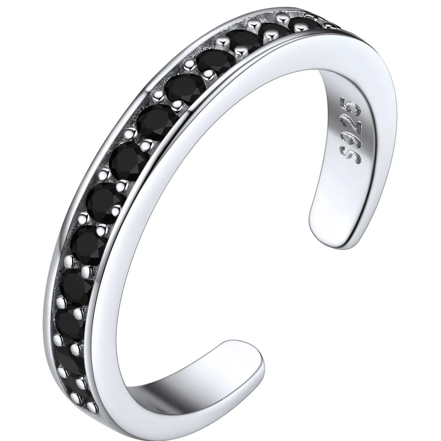 925 Sterling Silver Toe Rings for Women Adjustable Open Rings Summer Jewelry black Cubic Zirconia