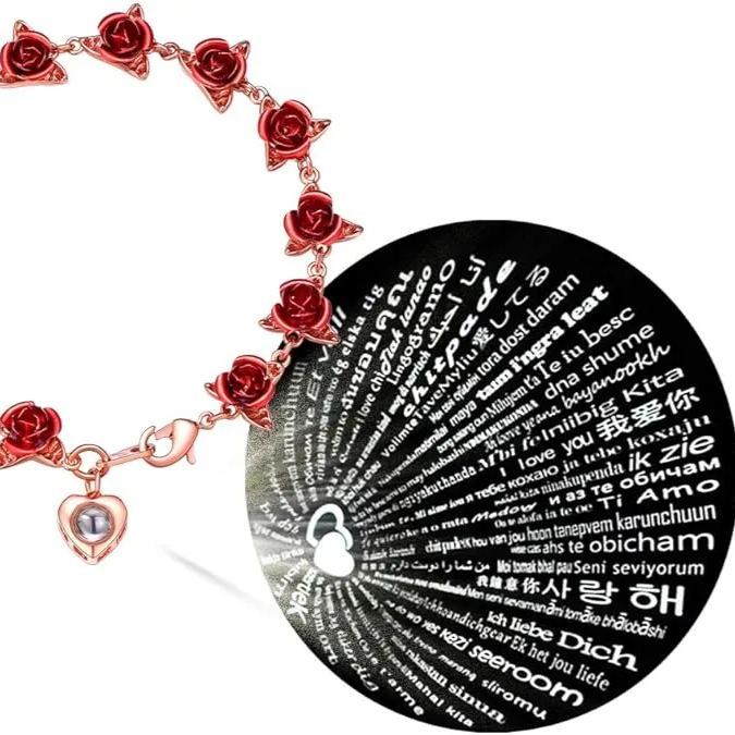Red Rose Link Bracelets Romantic Jewelry for Women projection
