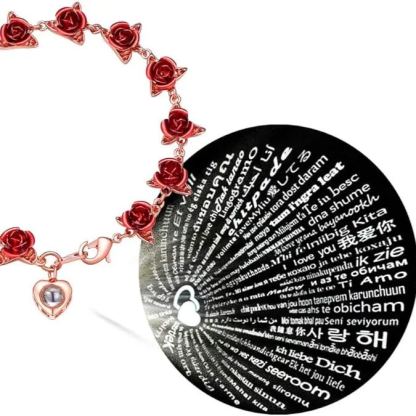 Red Rose Link Bracelets Romantic Jewelry for Women projection