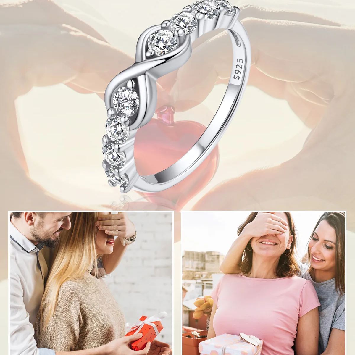 Sterling Silver Infinity Rings Cubic Zirconia Rings gift for love ones