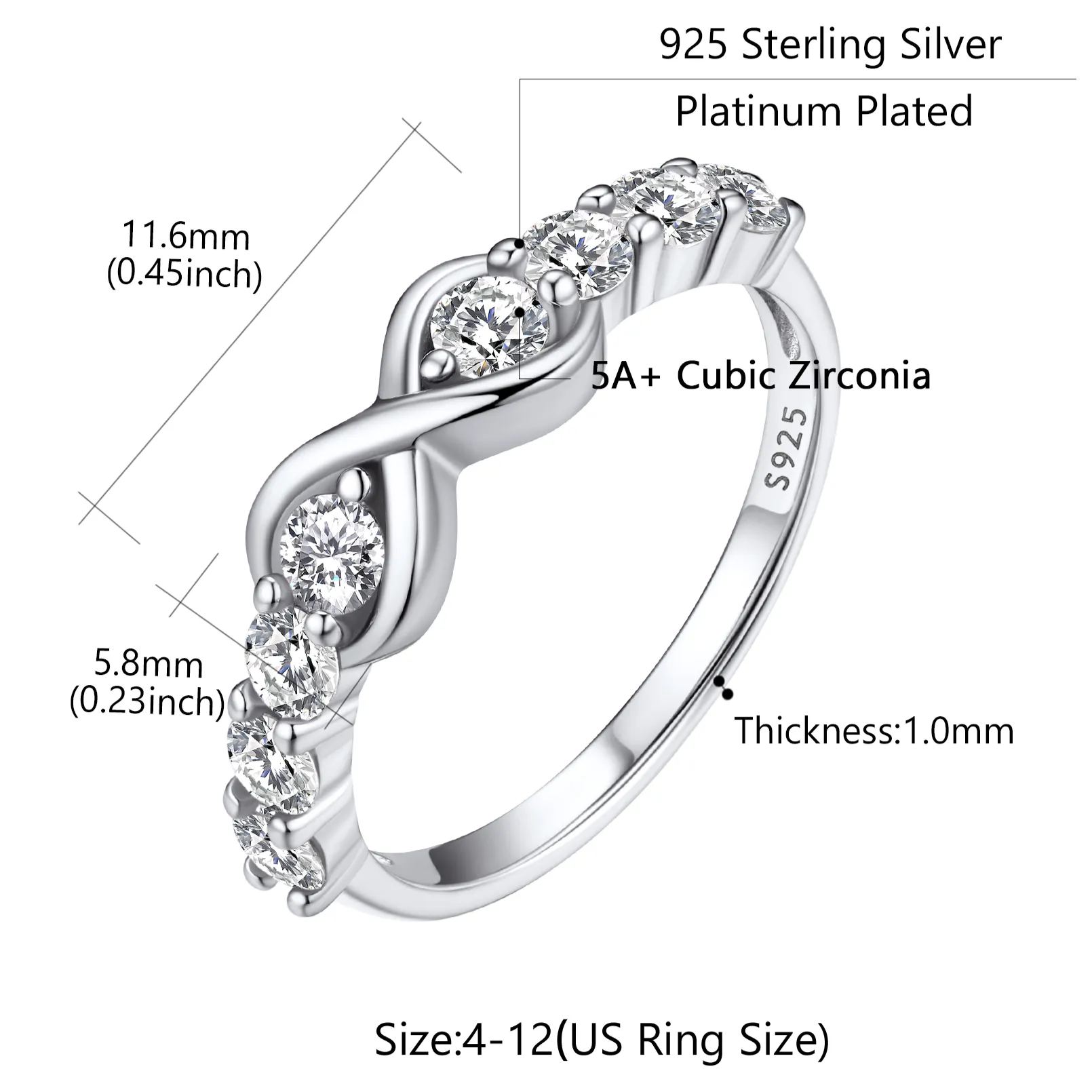 Sterling Silver Infinity Rings Cubic Zirconia Rings size
