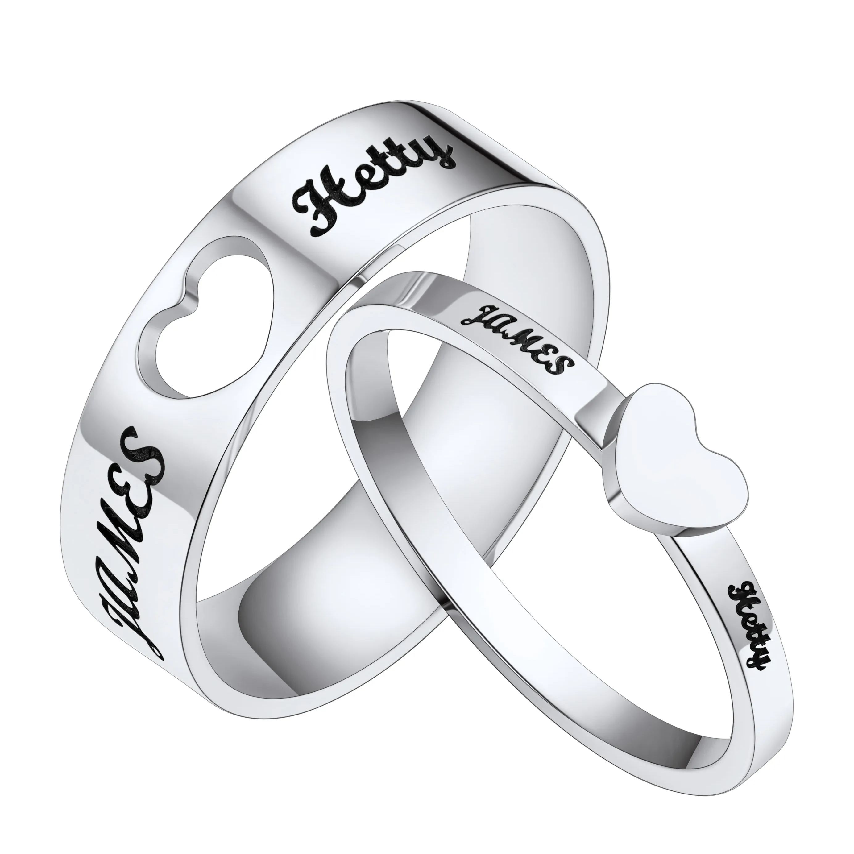  Custom Engraved Name Matching Heart Promise Rings for Couples 