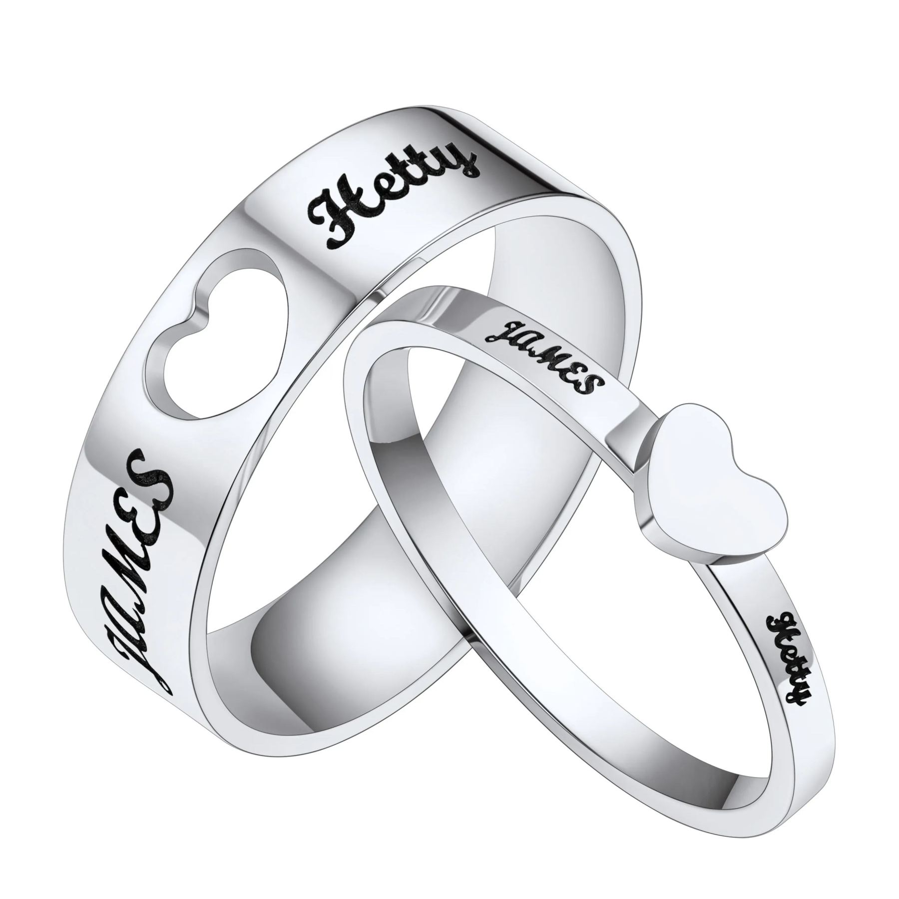  Custom Engraved Name Matching Heart Promise Rings for Couples 