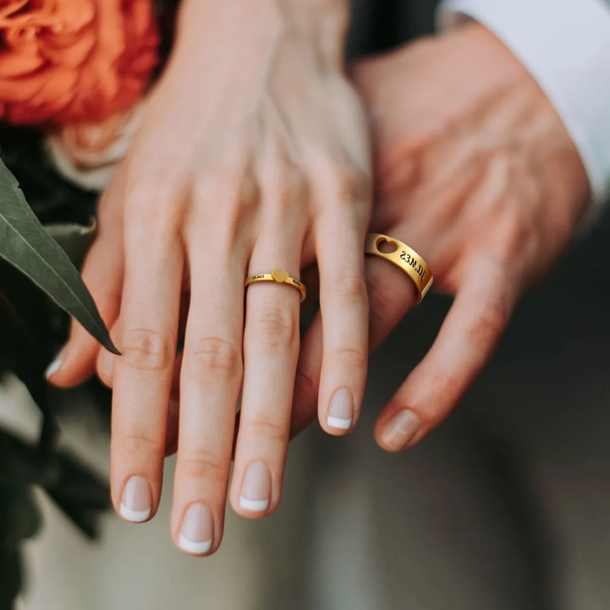  Custom Engraved Name Matching Heart Promise Rings for Couples model gold