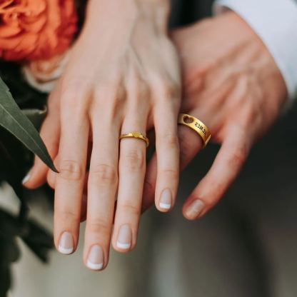  Custom Engraved Name Matching Heart Promise Rings for Couples model gold