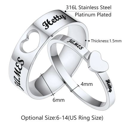  Custom Engraved Name Matching Heart Promise Rings for Couples detail