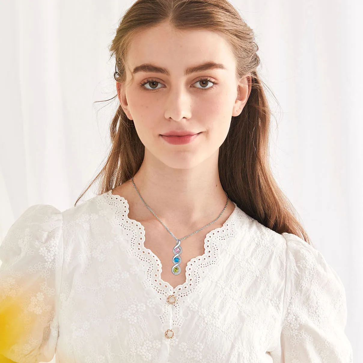Personalized Infinity 1-4 Birthstone Necklace for Women model 3 stone