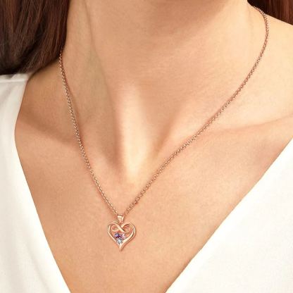 women wearing Infinity 3 Birthstones Heart Necklace