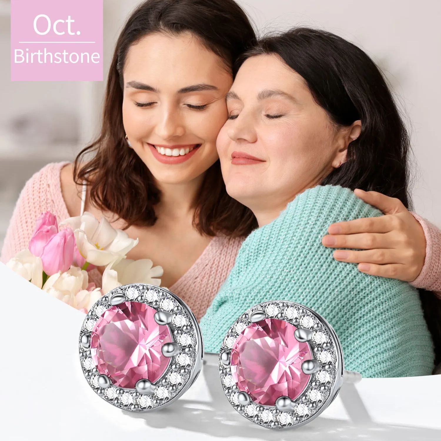 925 Sterling Silver Birthstone Round Stud Earrings for Women