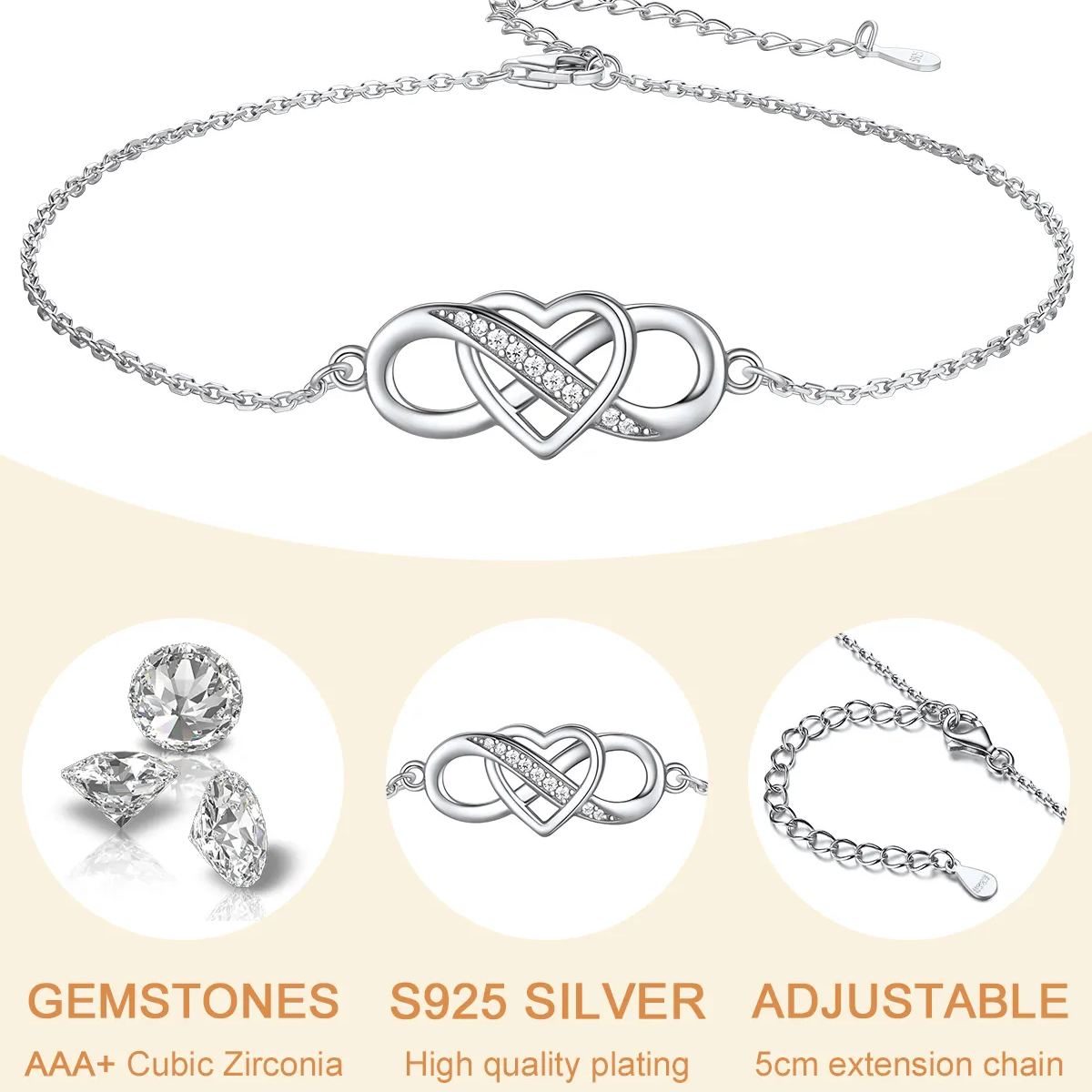 Sterling Silver Infinity Heart Anklet For Women Girl