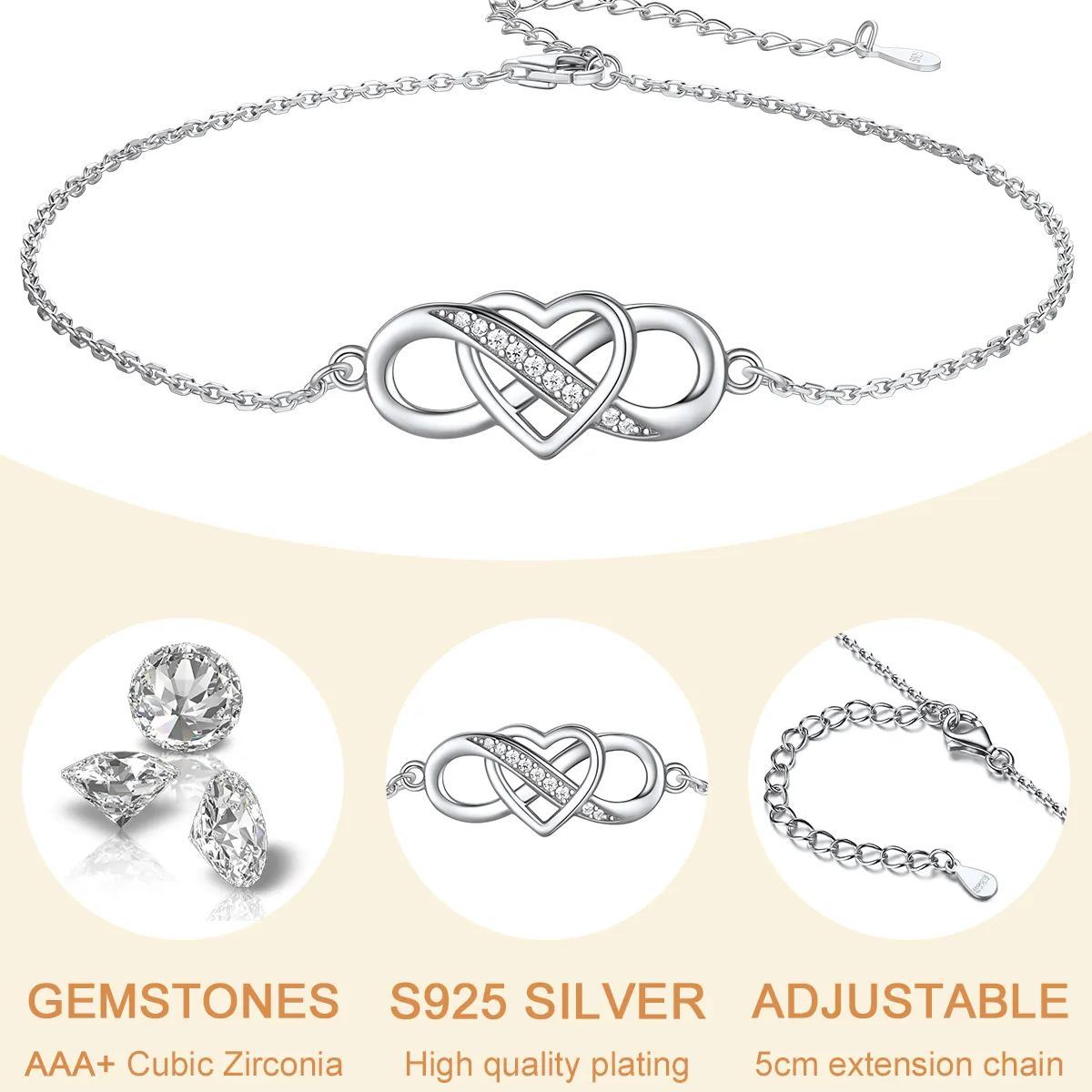 Sterling Silver Infinity Heart Anklet For Women Girl