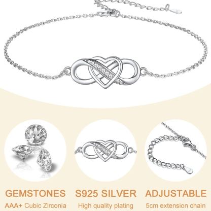 Sterling Silver Infinity Heart Anklet For Women Girl