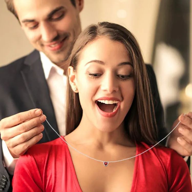 Sterling Silver Birthstone Heart Crystal Necklace For Women