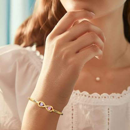 Personalized Birthstone Engraved Name Infinity Bracelets for Women model gold
