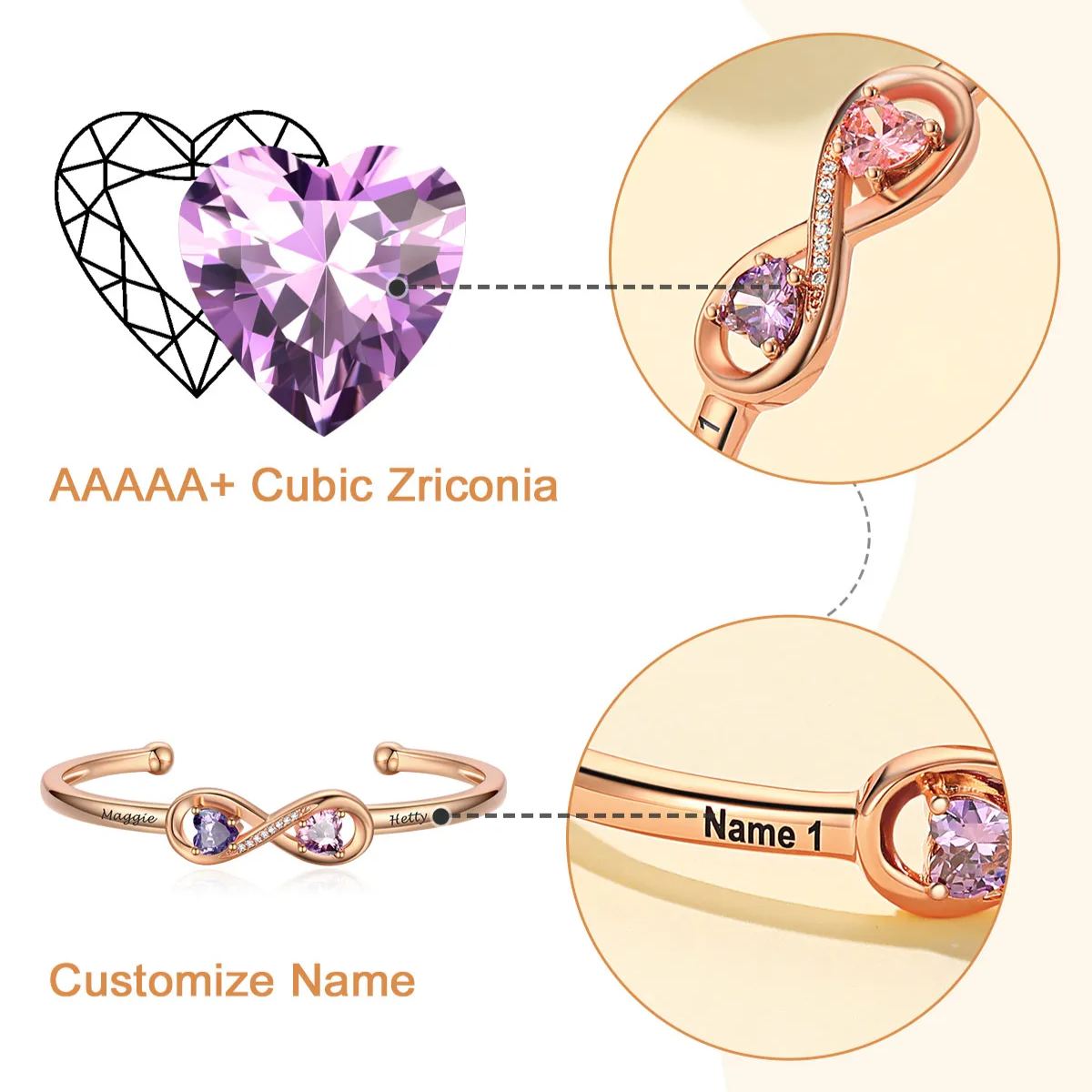 Personalized Birthstone Engraved Name Infinity Bracelets for Women cz