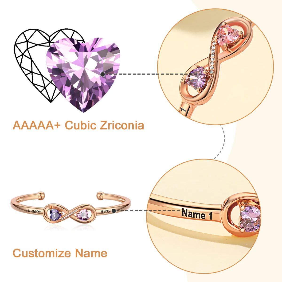 Personalized Birthstone Engraved Name Infinity Bracelets for Women cz