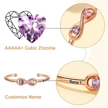 Personalized Birthstone Engraved Name Infinity Bracelets for Women cz