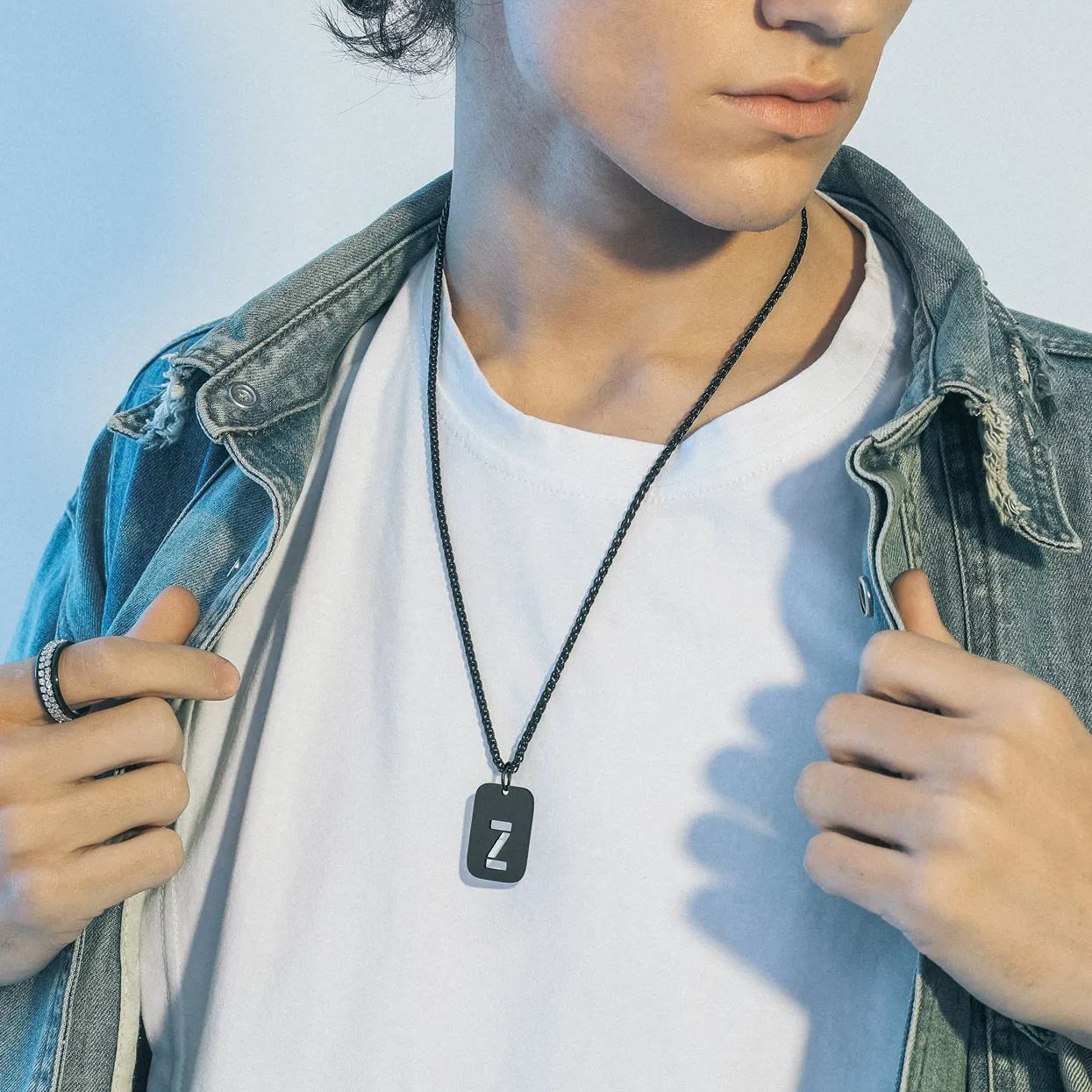 Customizable Military Dog Tag Initial Necklace with Free Engraving