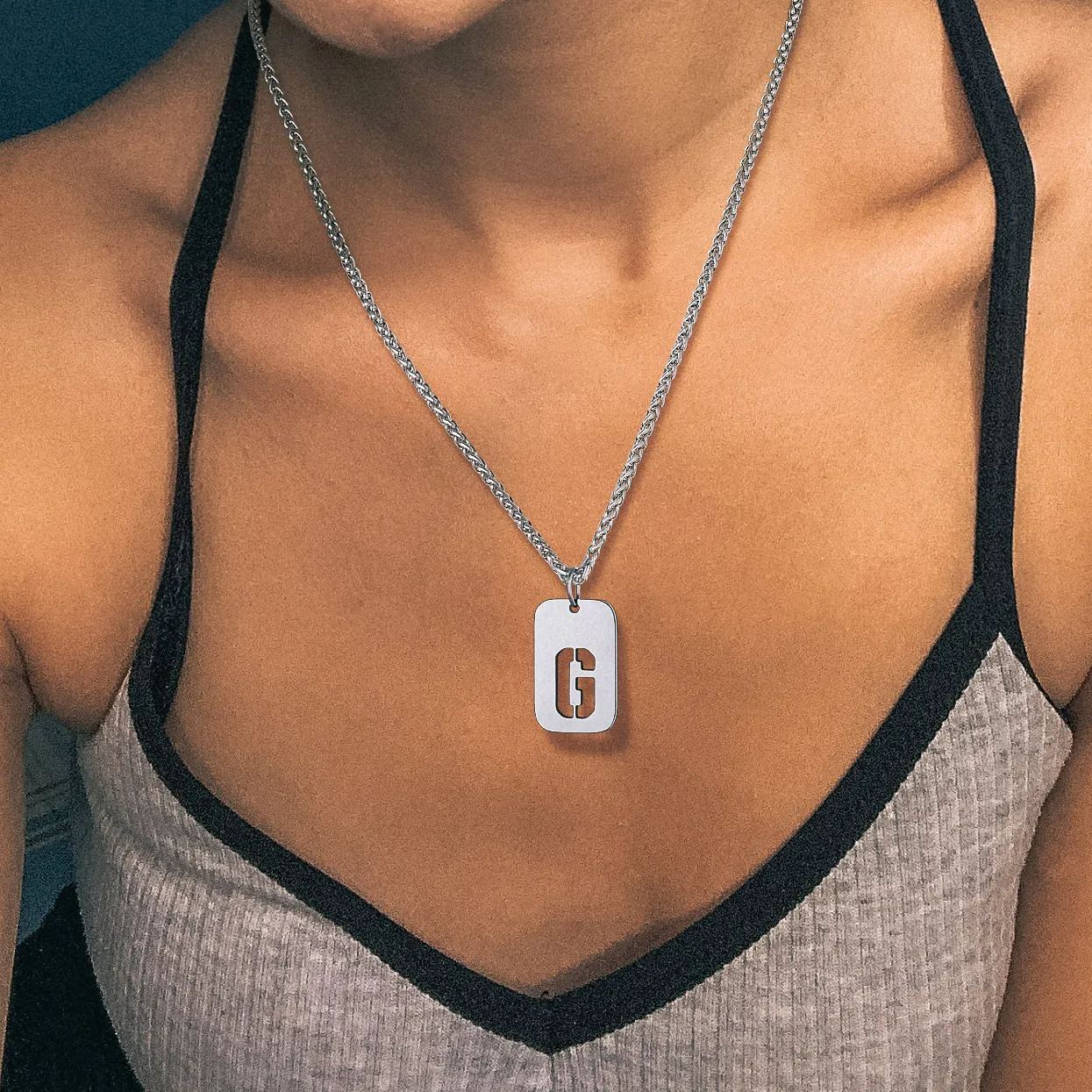 Customizable Military Dog Tag Initial Necklace with Free Engraving