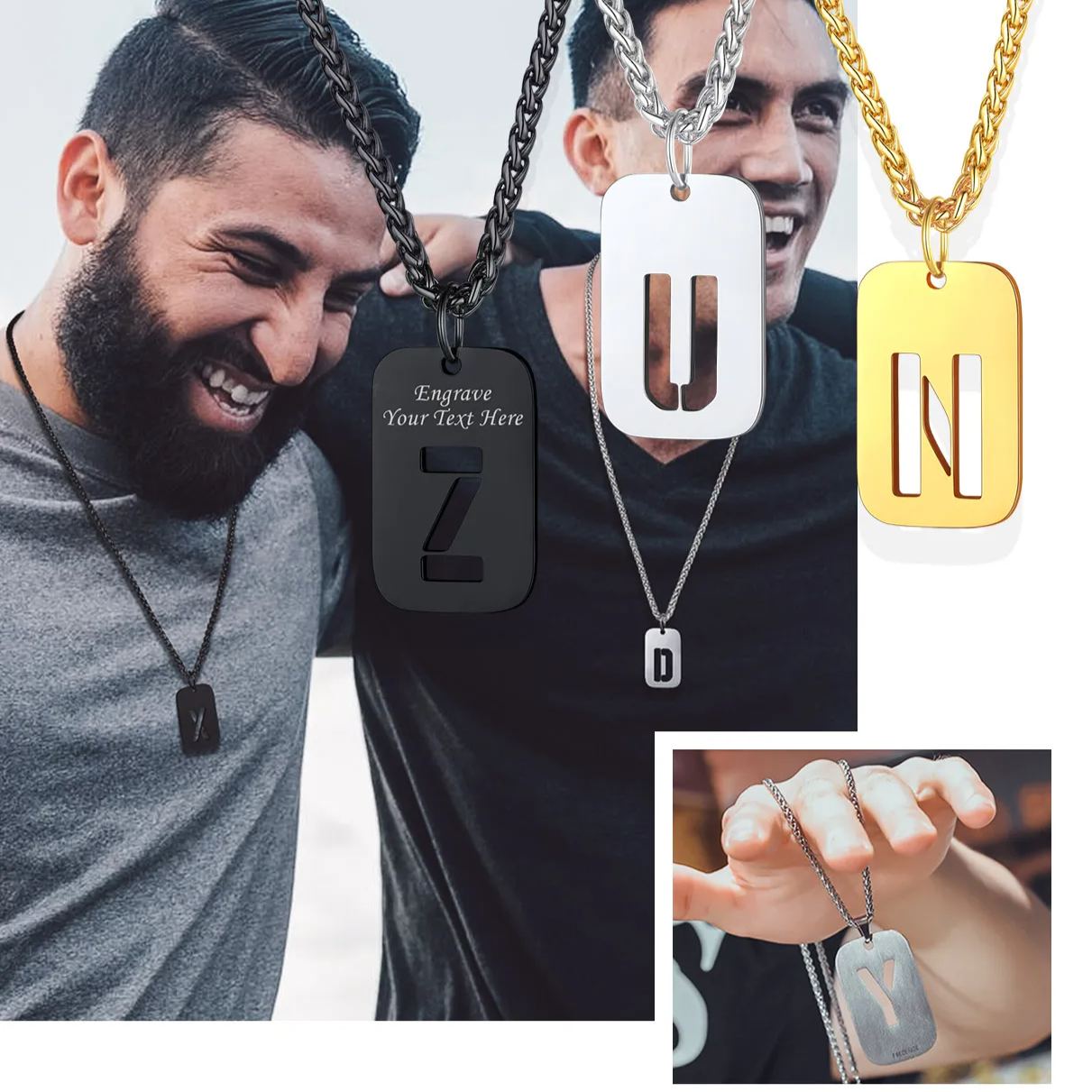 Customizable Military Dog Tag Initial Necklace with Free Engraving