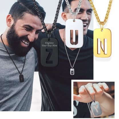Customizable Military Dog Tag Initial Necklace with Free Engraving