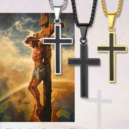 Custom Engravable Cross Necklace for Men With Wheat Chain