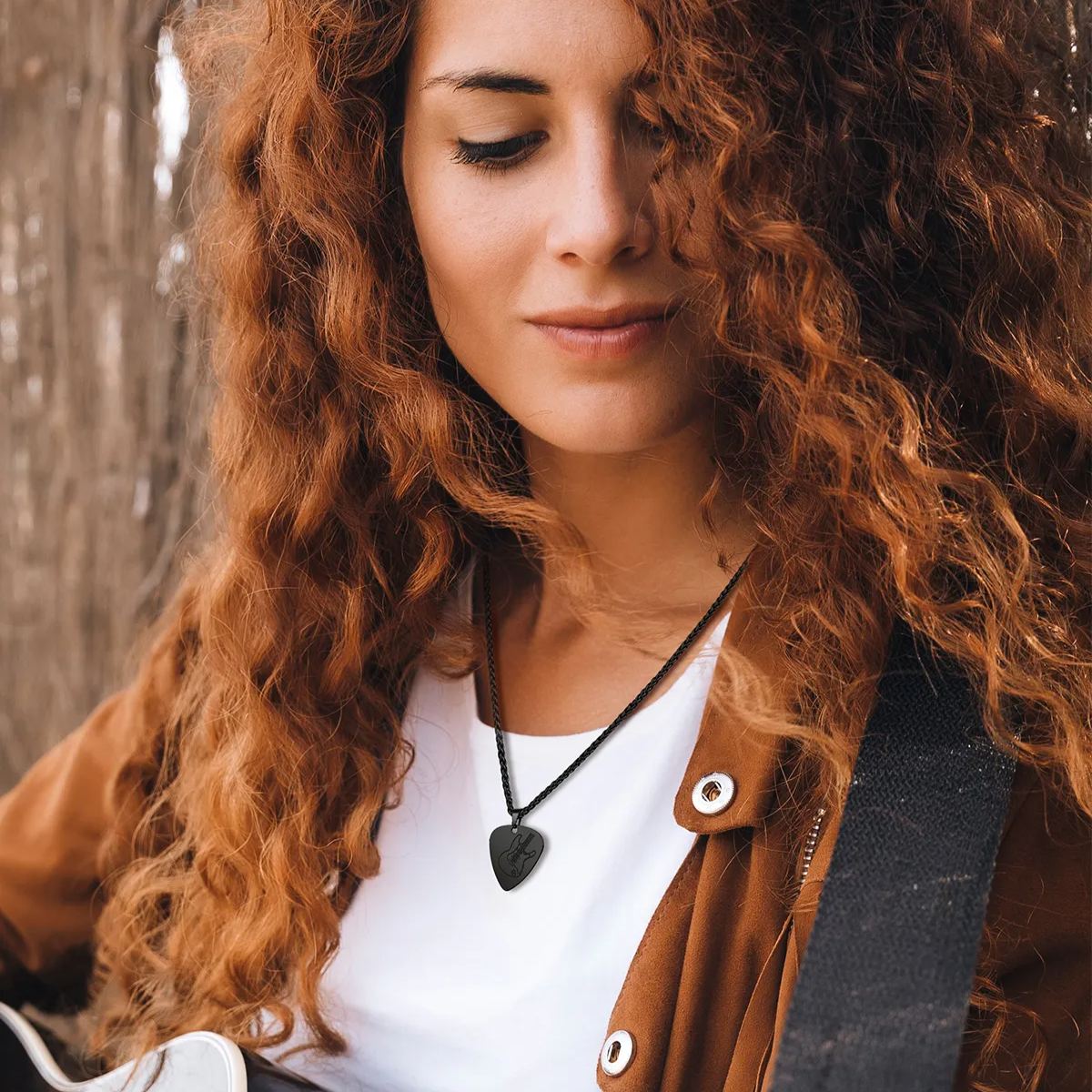 Custom Guitar Pick Pendant Necklace  black model