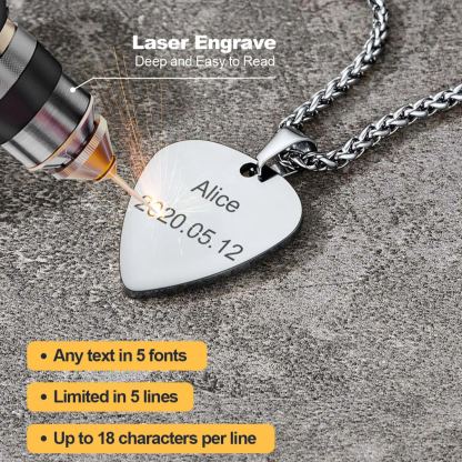 Custom Guitar Pick Pendant Necklace for Music Lovers engraved 5 fonts