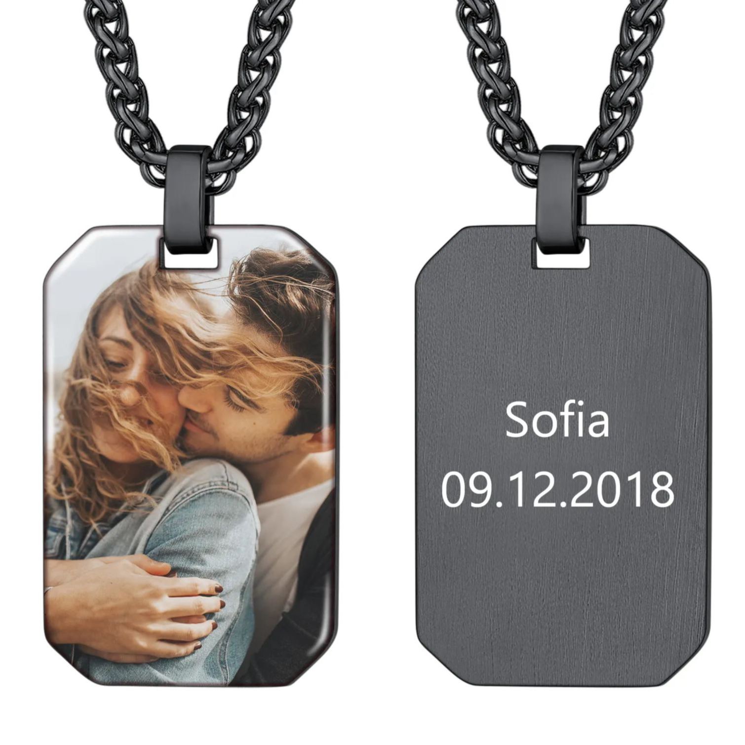 Custom Photo Engraved Pendant Necklace for Men Women black