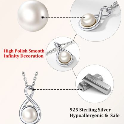 Sterling Silver Infinity Pearl Necklaces for Women DETAIL