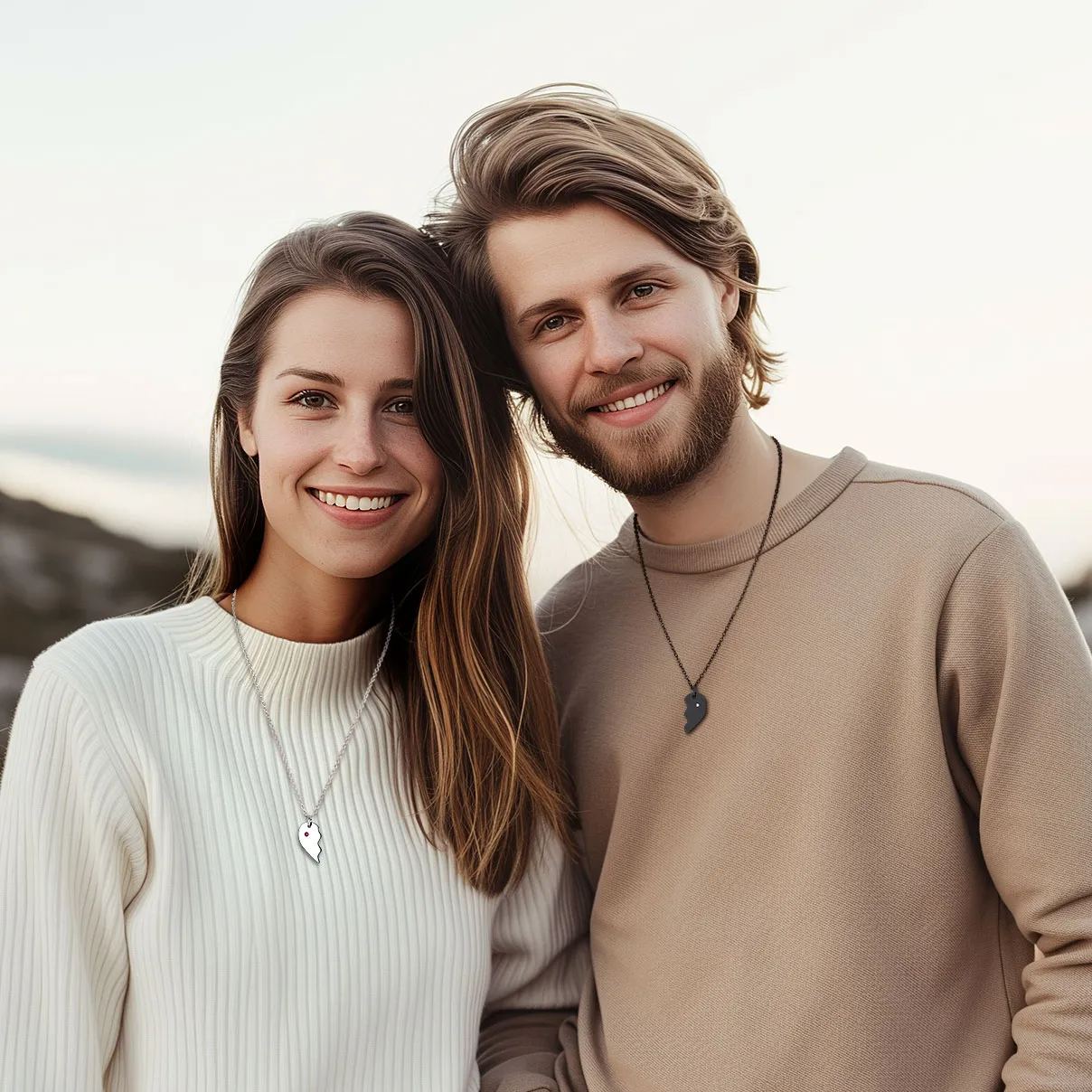  Birthstone Engraved Puzzle Necklace for Couple