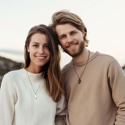  Birthstone Engraved Puzzle Necklace for Couple