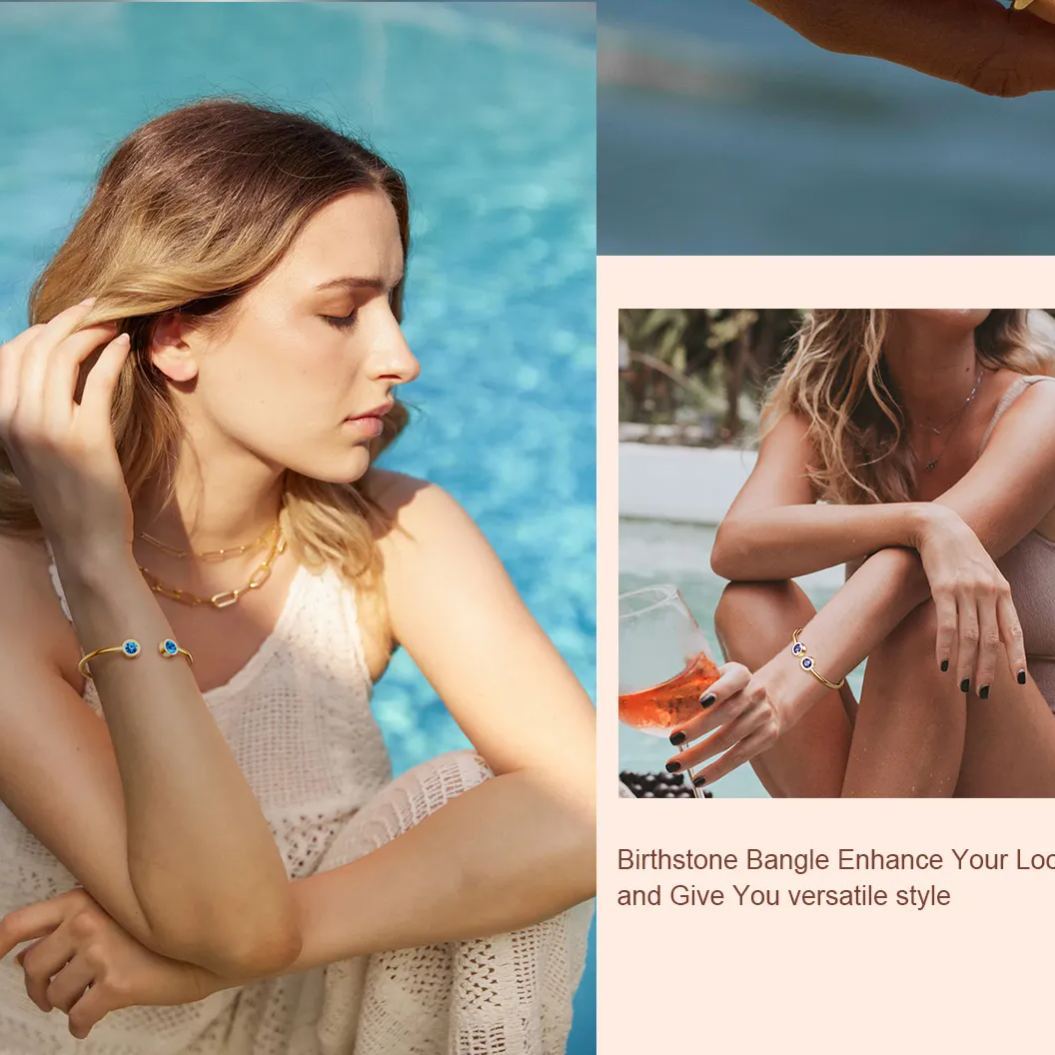 Birthstones Cuff Bangle with Twelve Months Crystal MODEL