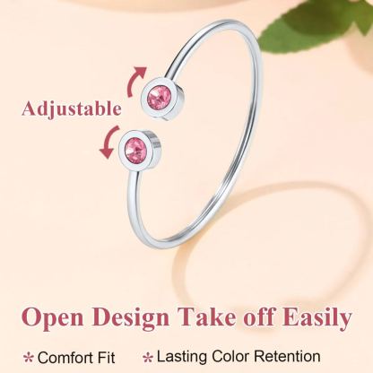 Birthstones Bracelet for Women Cuff Bangle with Twelve Months Crystal adjustable