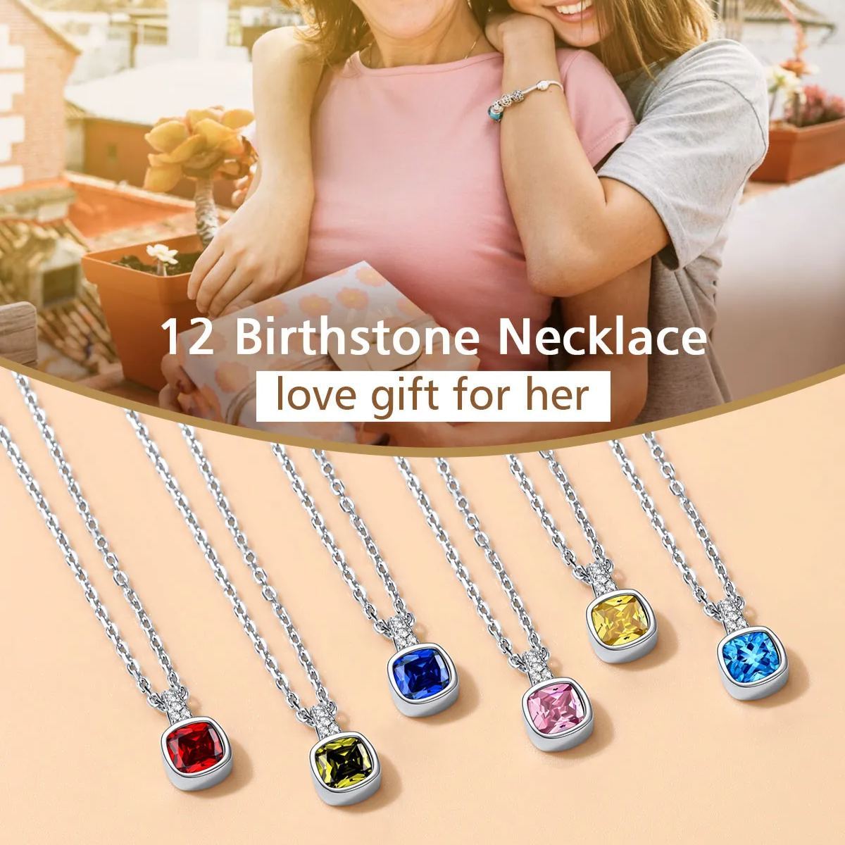 Birthstone Cubic Zirconia Pendant Necklace for mom