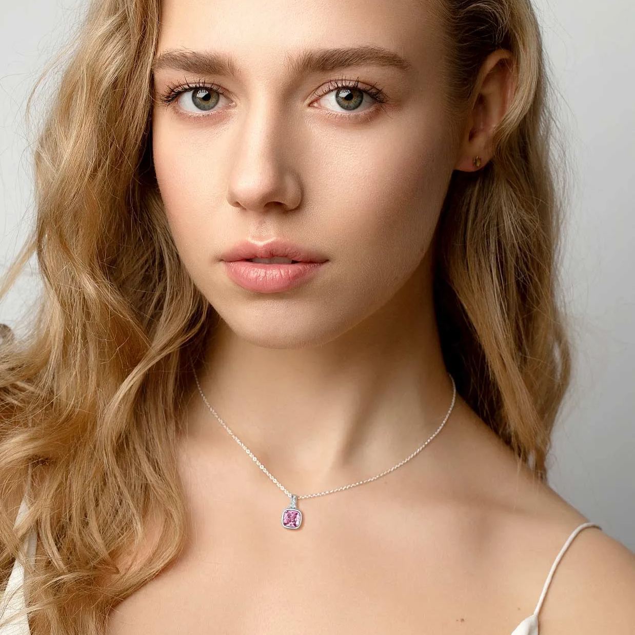 SILVER Birthstone Cubic Zirconia Pendant Necklace for Women MODEL