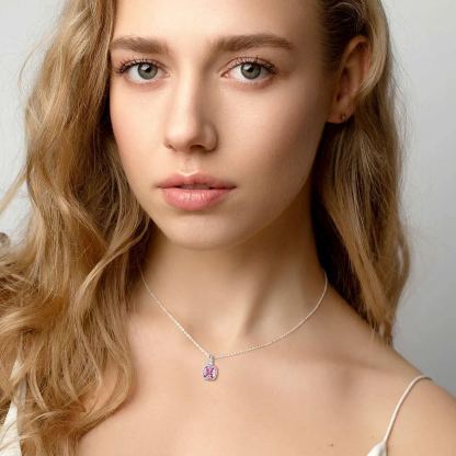 SILVER Birthstone Cubic Zirconia Pendant Necklace for Women MODEL