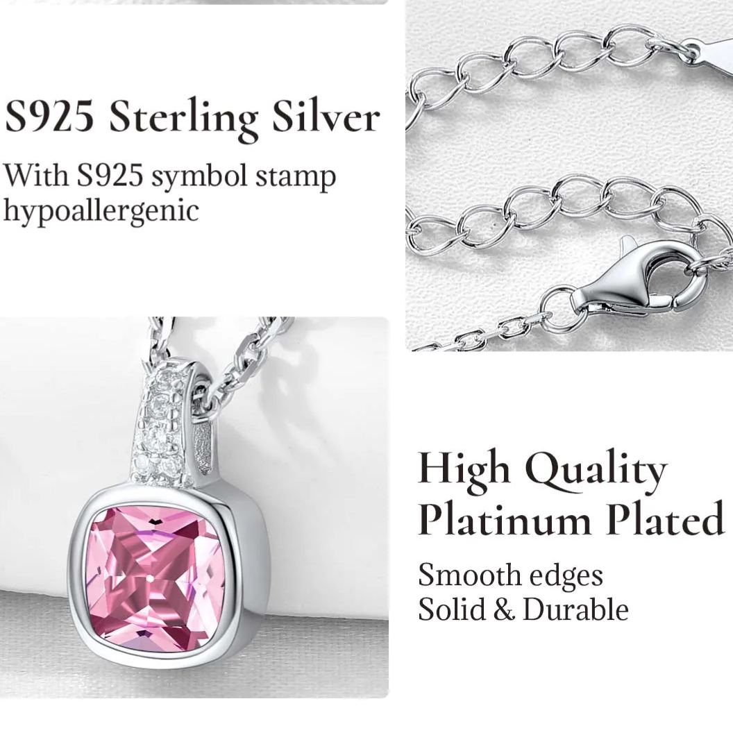 Birthstone Cubic Zirconia Pendant Necklace for Women 925 SILVER