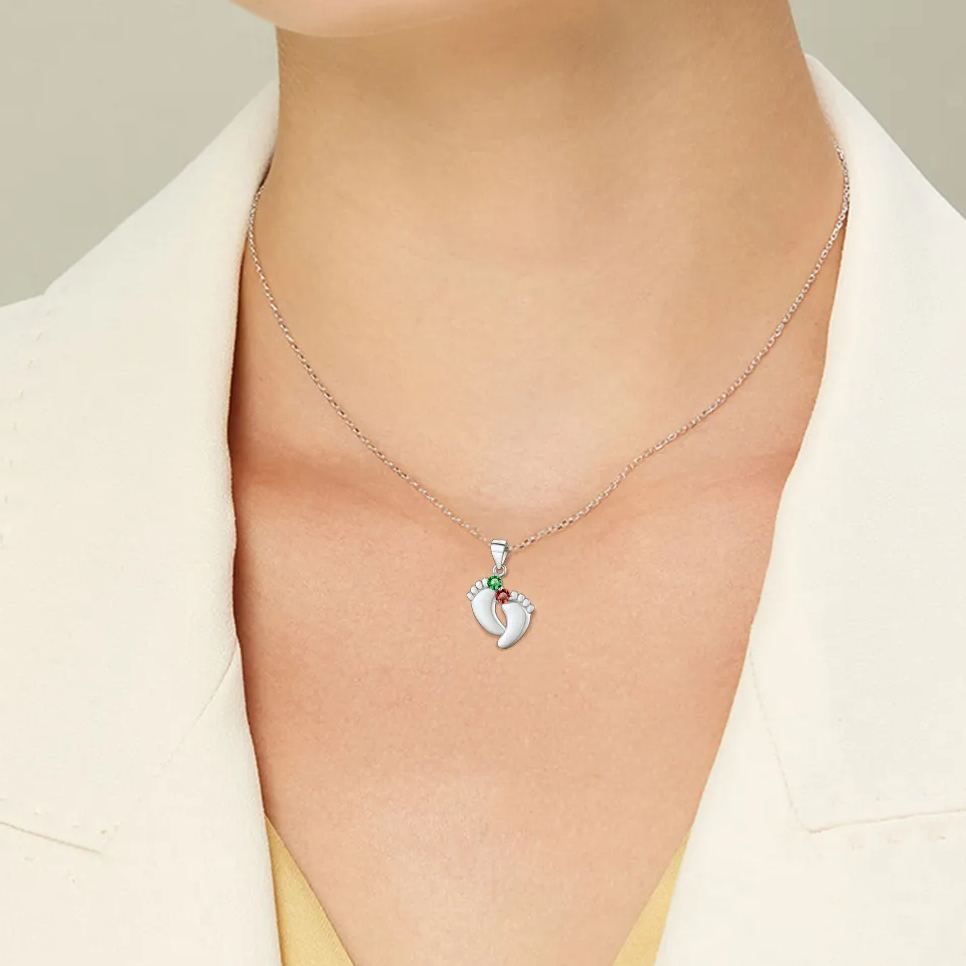 Custom Birthstone Engraved Baby Feet Pendant Necklace for Mom model